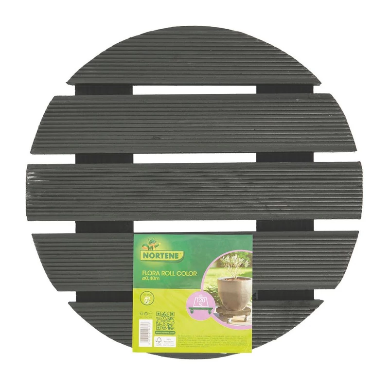 NORTENE FLORA ROLL COLOR - Kör alakú, keményfa virágalátét kerekekkel, 0,40 m antracit